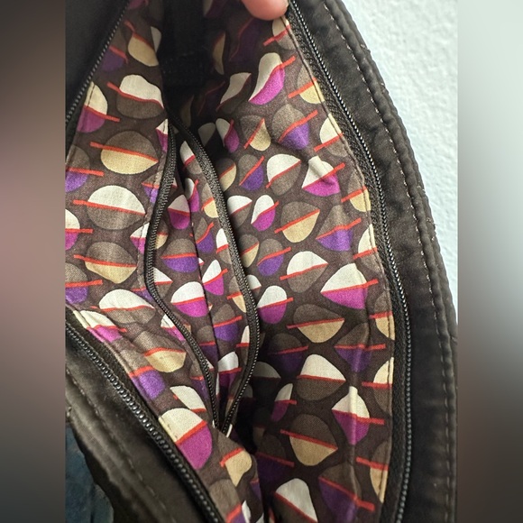 Vera Bradley Triple Zip Microfiber Quilted Espresso Crossbody - Picture 13 of 15